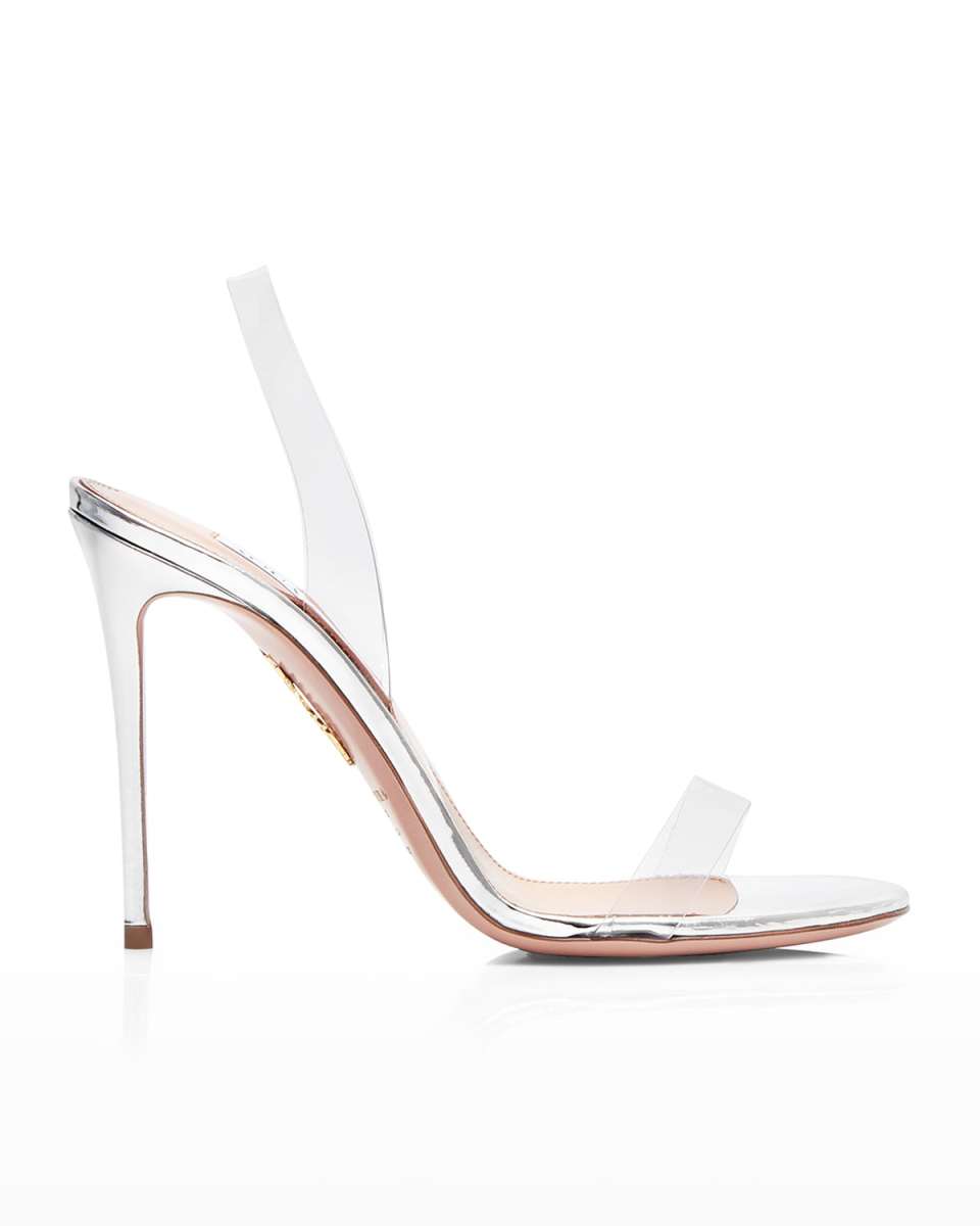 So Nude 105mm Metallic Plexi See-Through Sandals